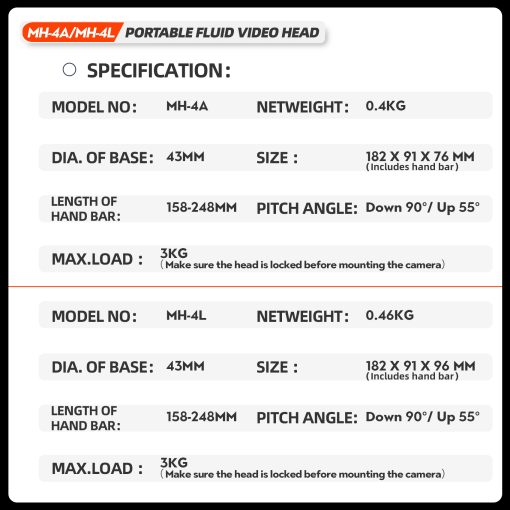 MH-4L Portable Fluid Video Head - Image 16